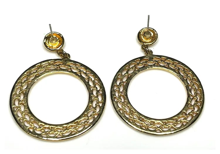 Vintage Gold Tone Large Statement Hoop Earrings - 4