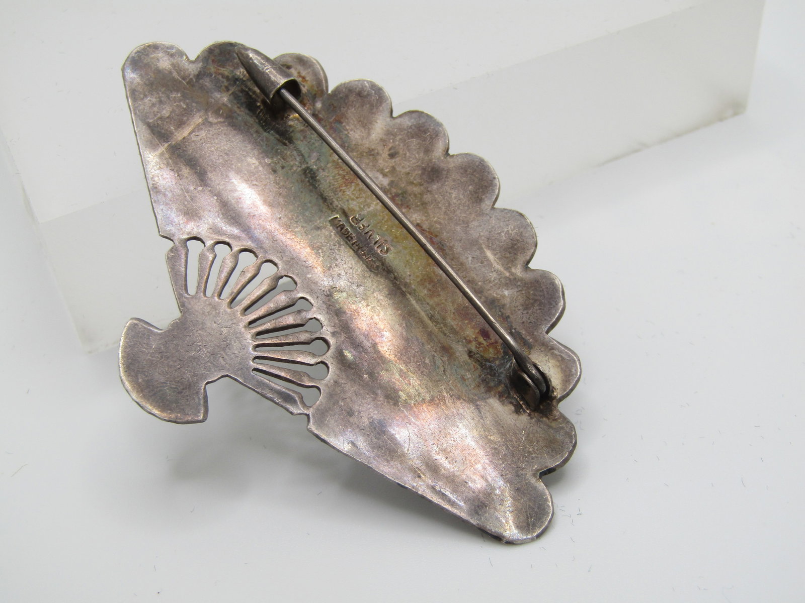 Vintage Enameled Siam Fan Brooch, 3", 1930's-1940's C-Clasp. - 7