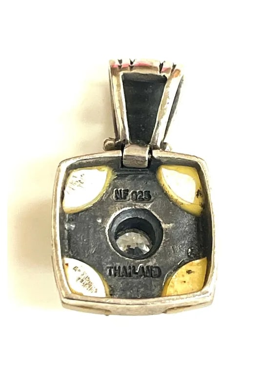 Estate Sterling Silver Marcasite and Mother of Pearl Pendant - 6