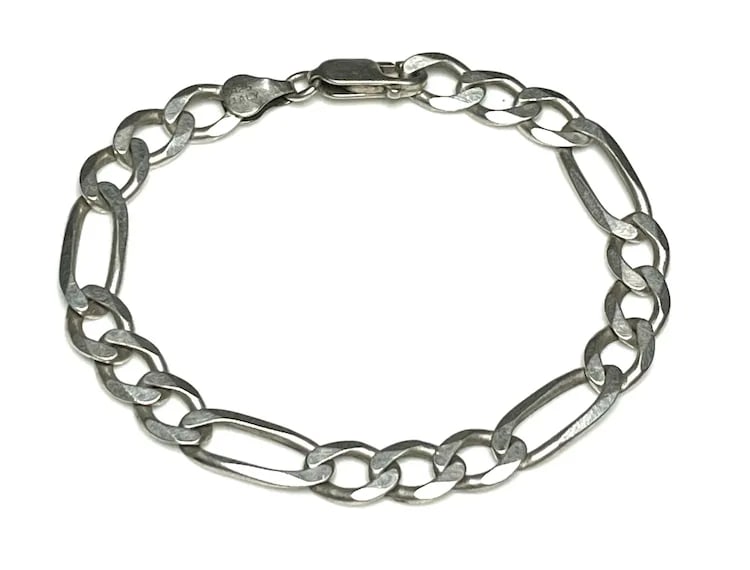 Estate Sterling Silver Flat Figaro Bracelet - 2