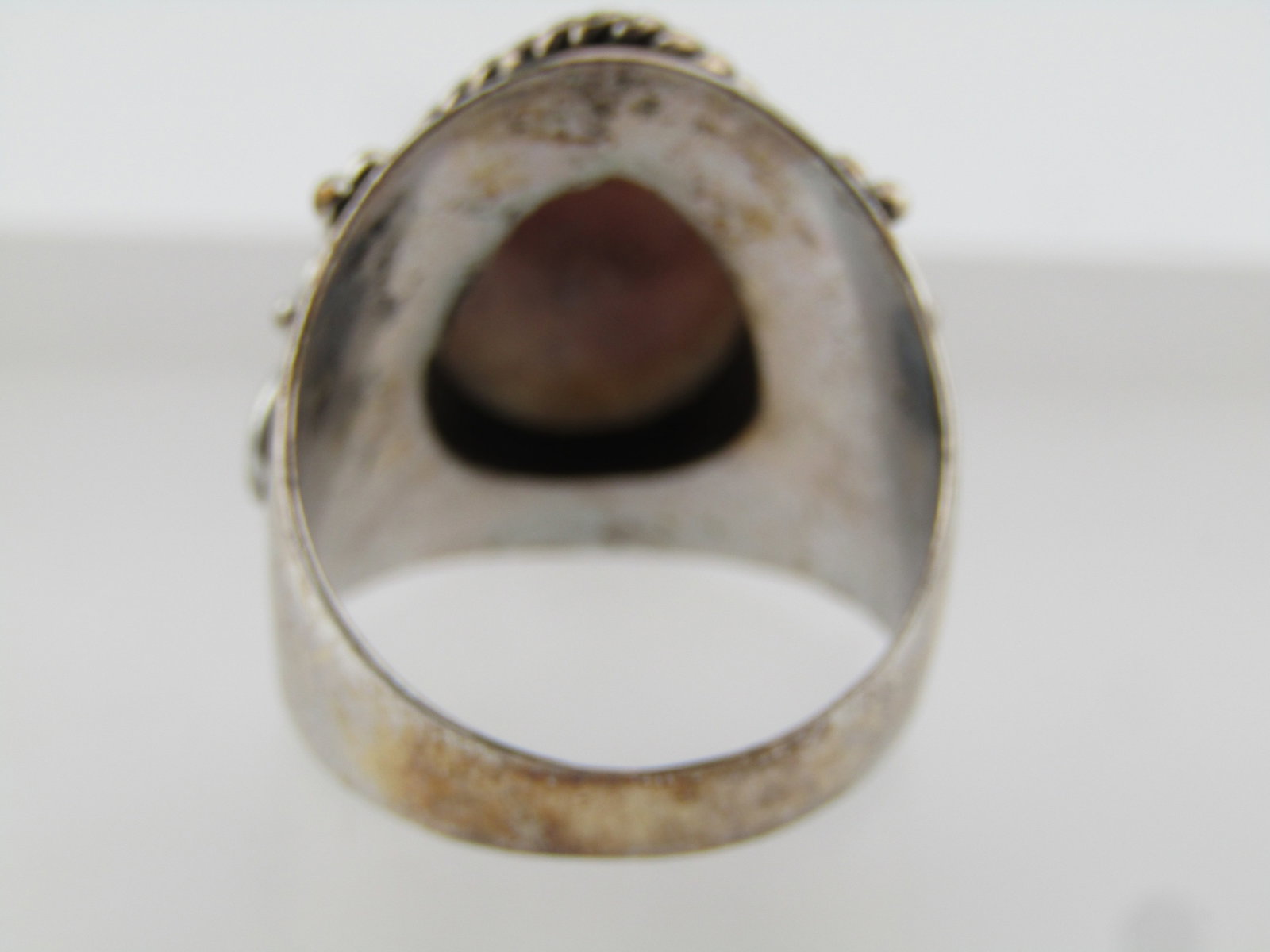 Silver tone Agate Bali Style Wide Ring, Sz. 10.5, Unisex, 1990's - 4