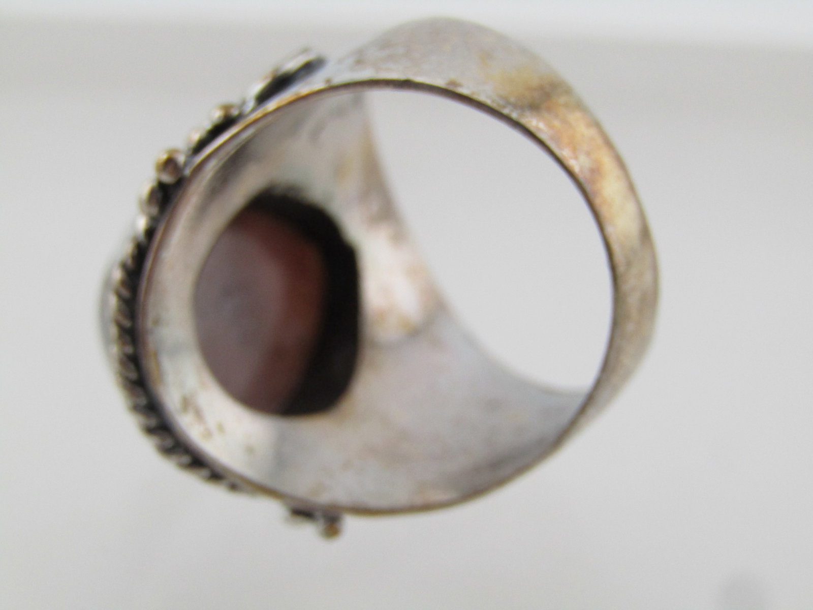 Silver tone Agate Bali Style Wide Ring, Sz. 10.5, Unisex, 1990's - 5