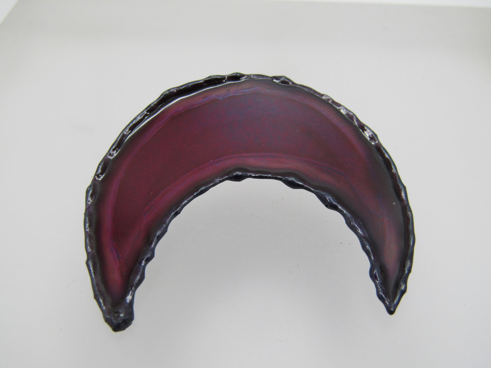 Enameled Mod Brooch, Crescent Hand Made. 1.5", Red - 2