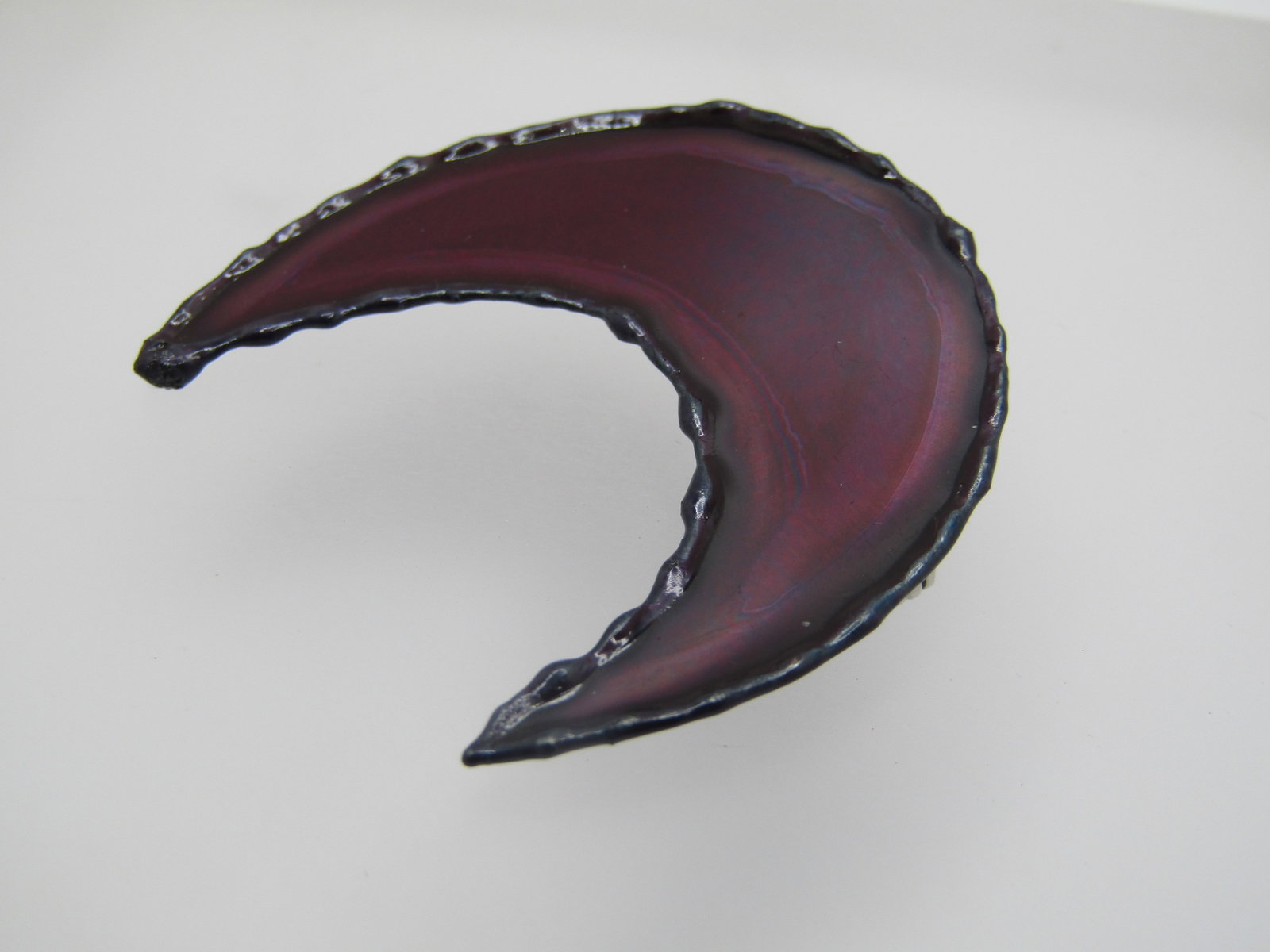 Enameled Mod Brooch, Crescent Hand Made. 1.5", Red - 3