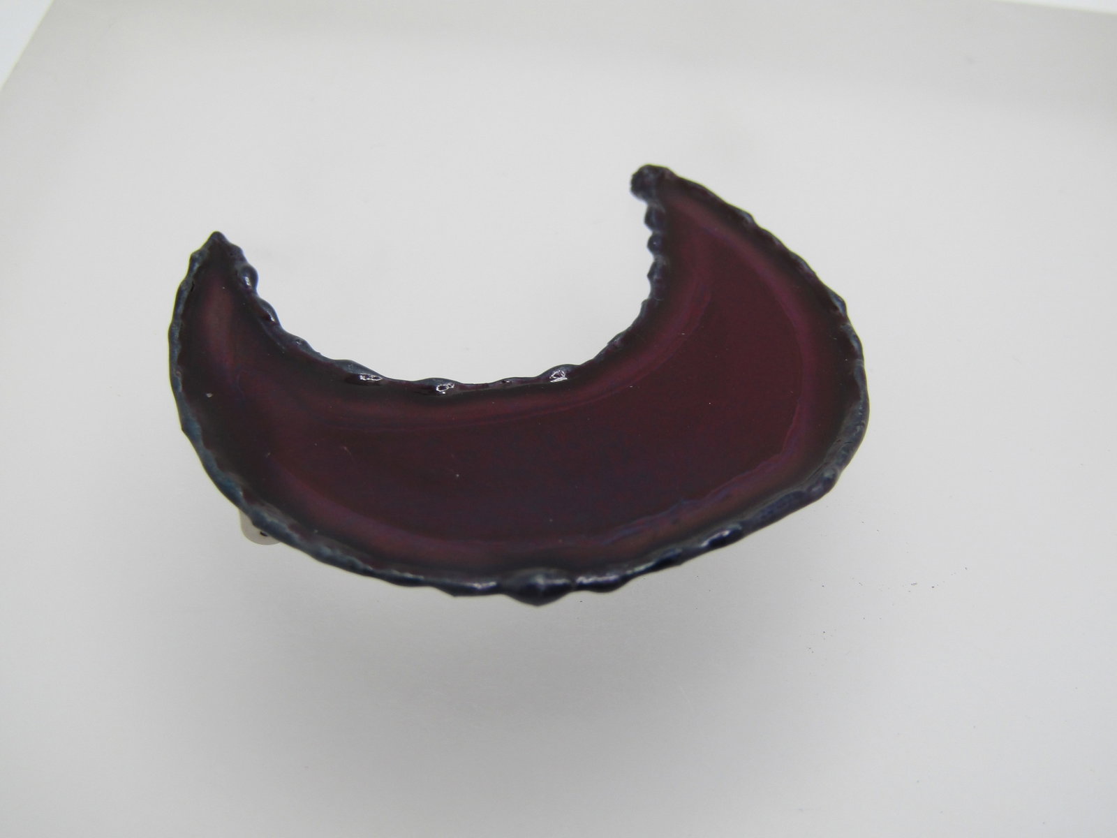 Enameled Mod Brooch, Crescent Hand Made. 1.5", Red - 4