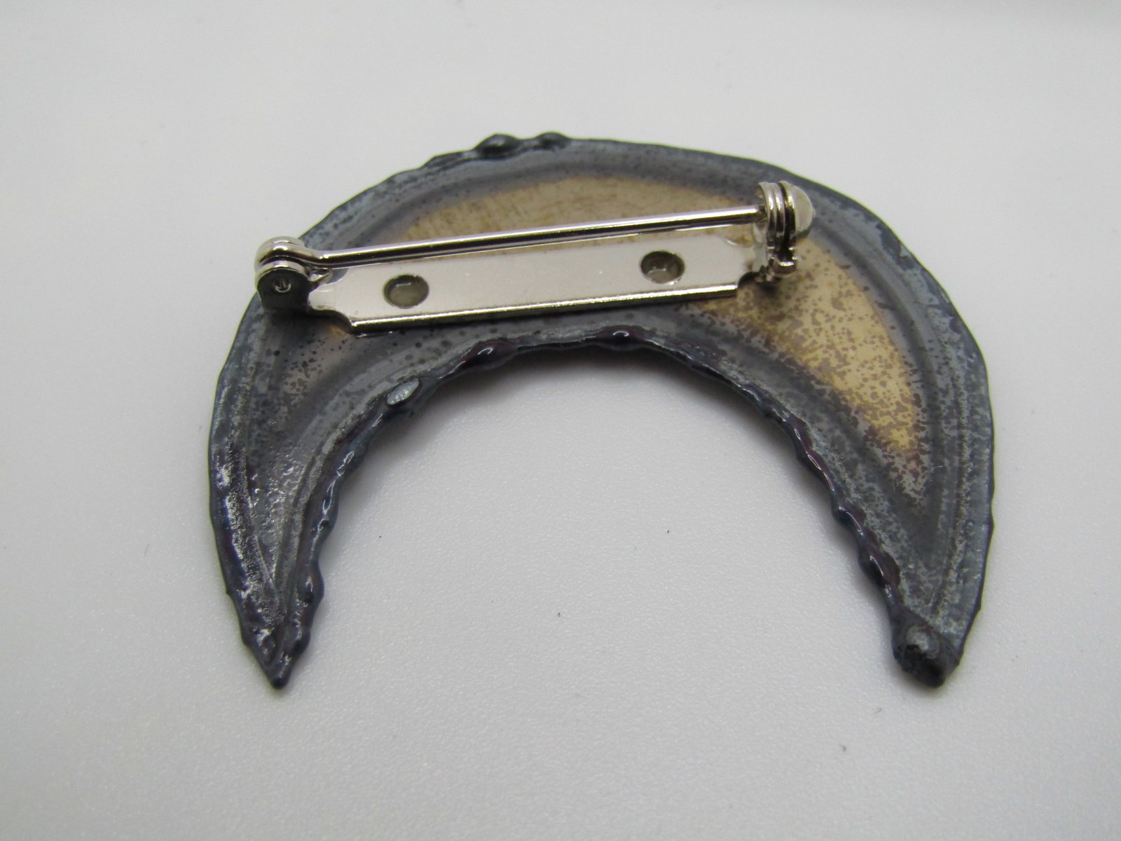 Enameled Mod Brooch, Crescent Hand Made. 1.5", Red - 6