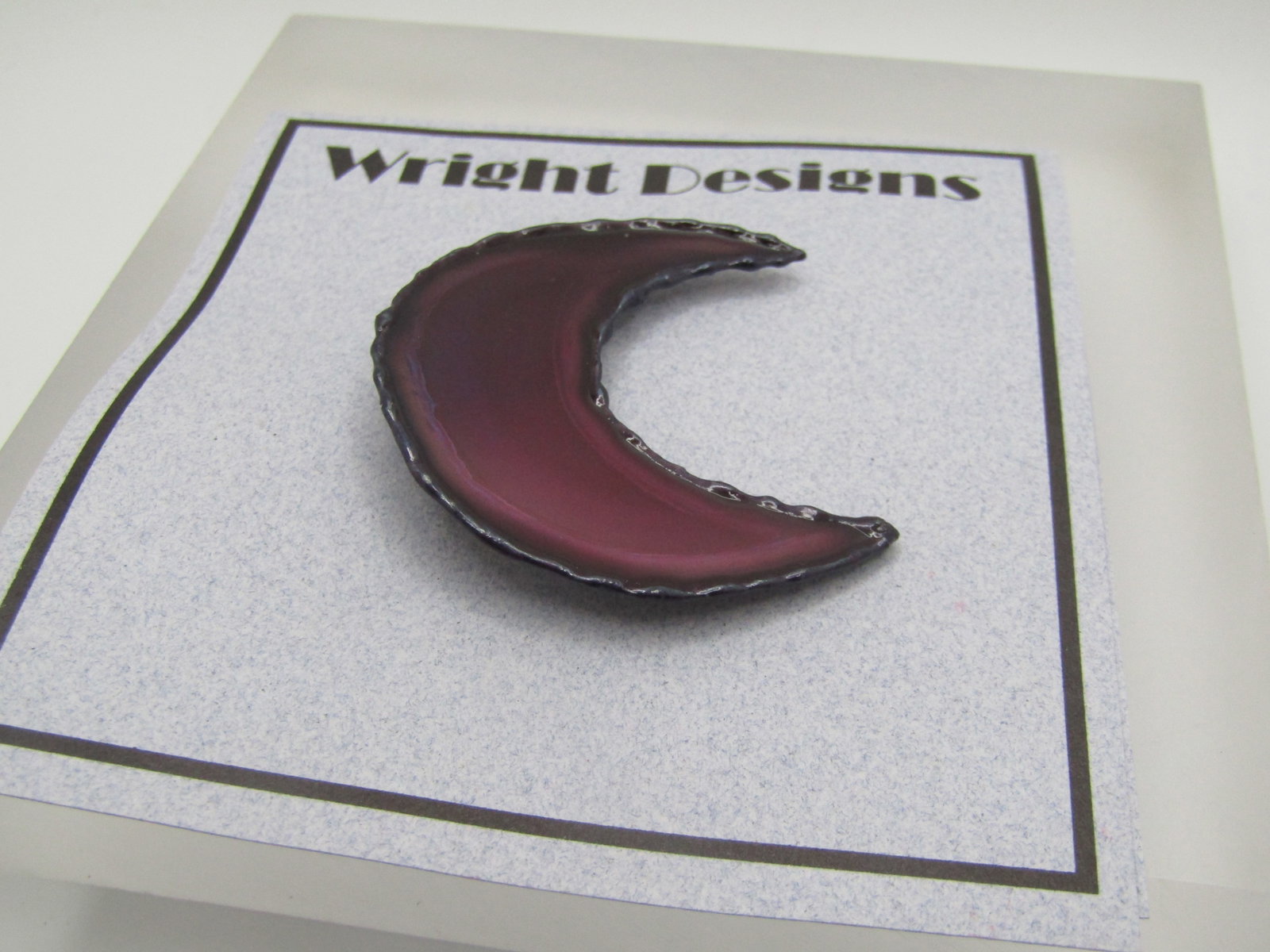 Enameled Mod Brooch, Crescent Hand Made. 1.5", Red - 7