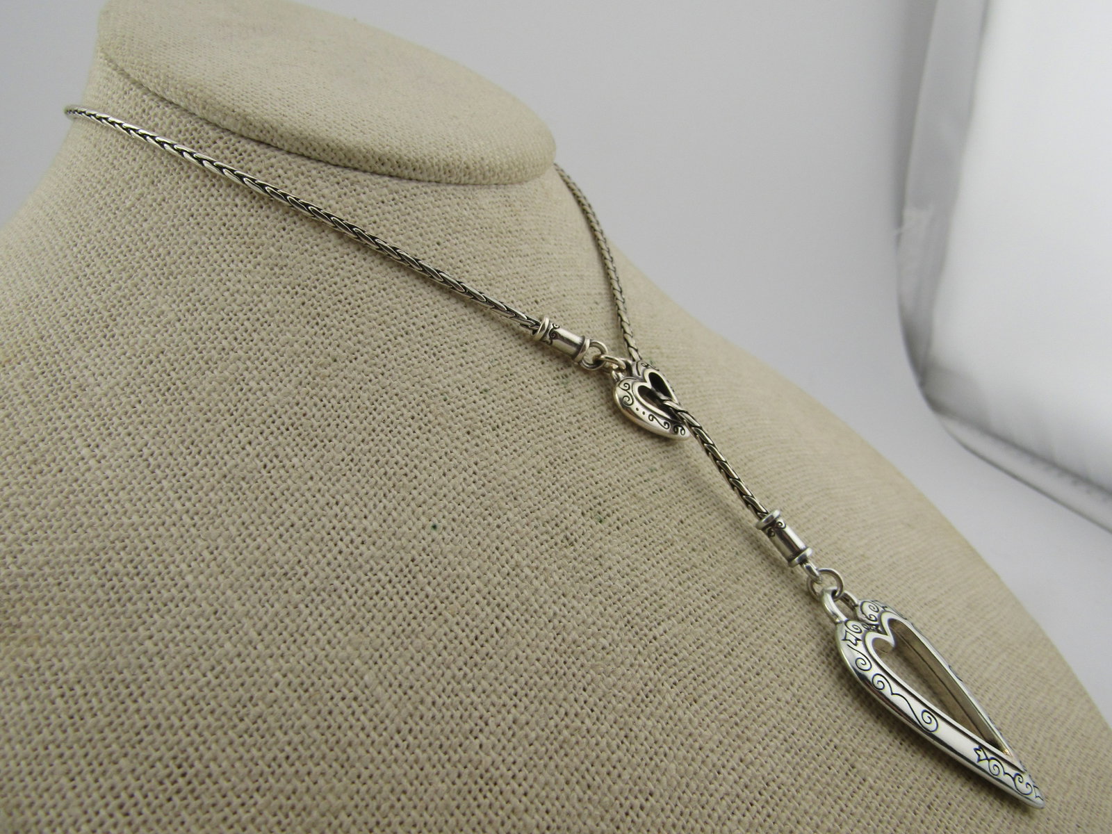 Brighton Double Heart Lariat Necklace, 18"-20", 1990's - 3