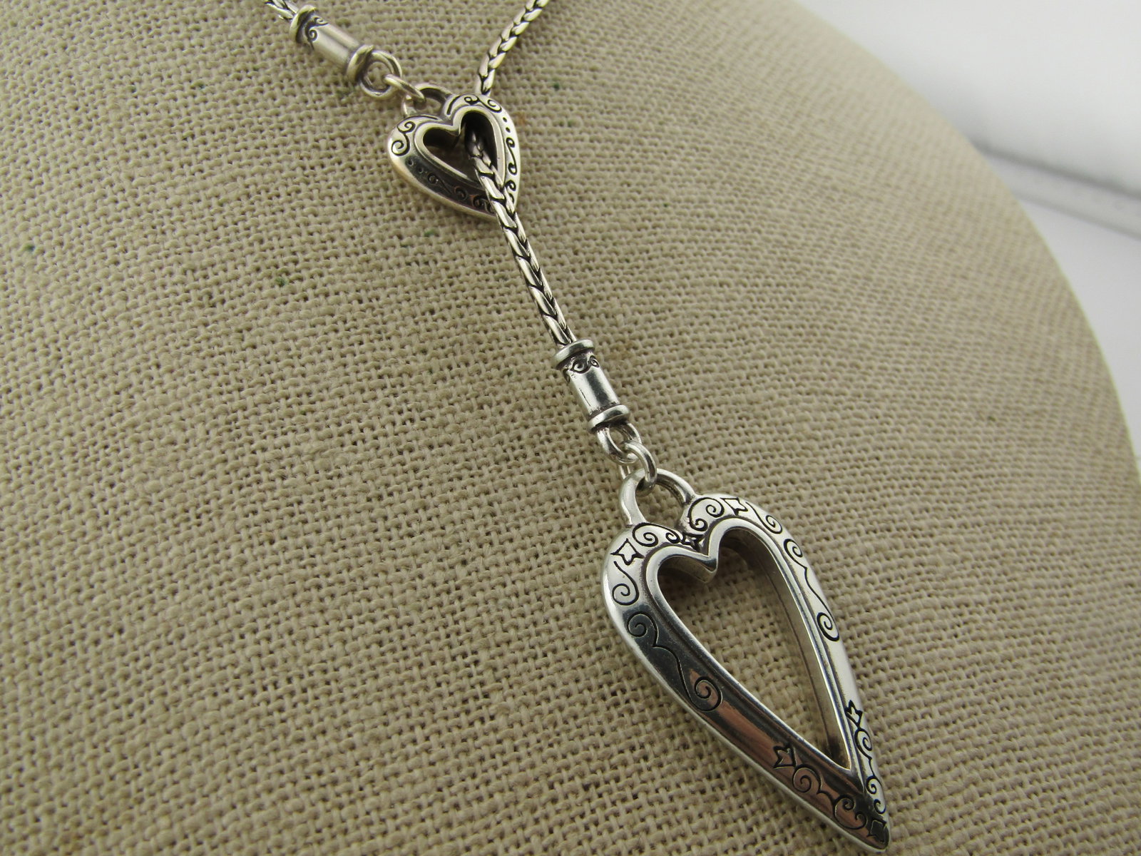 Brighton Double Heart Lariat Necklace, 18"-20", 1990's - 6