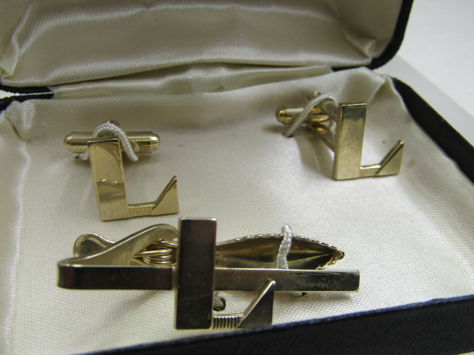 Vintage Initial L Cufflinks and Tie Clasp Set, Boxed, 1940's-1950's - 2