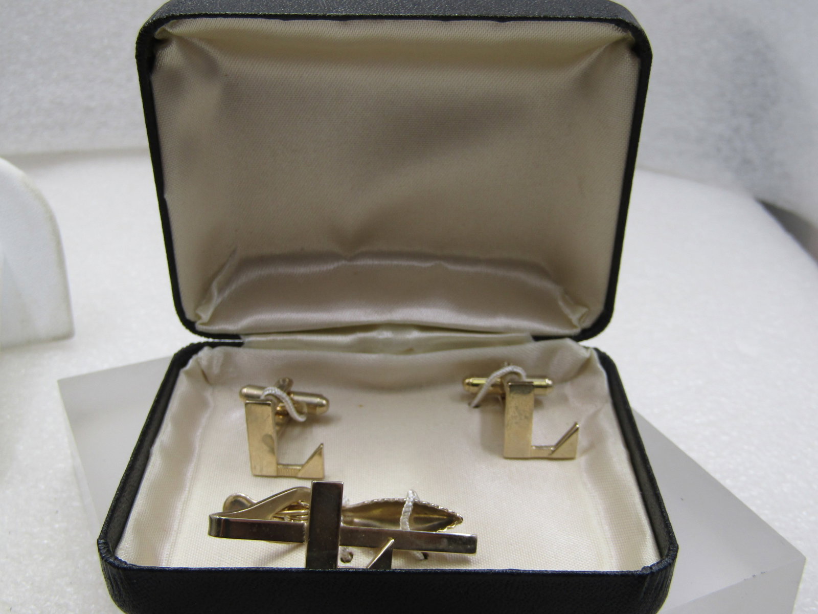 Vintage Initial L Cufflinks and Tie Clasp Set, Boxed, 1940's-1950's - 4