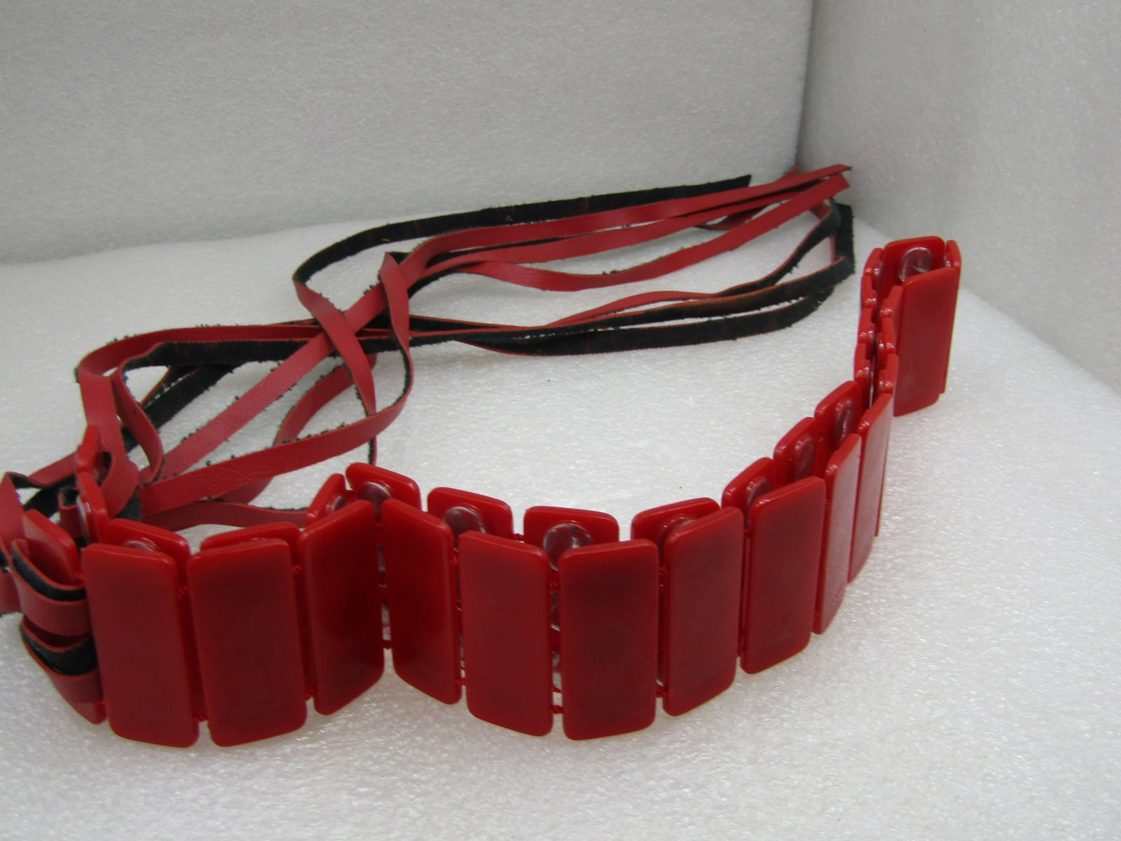 Vintage Red Plastic Silver Studded Belt, Tassels, 1970's-1980's - 5