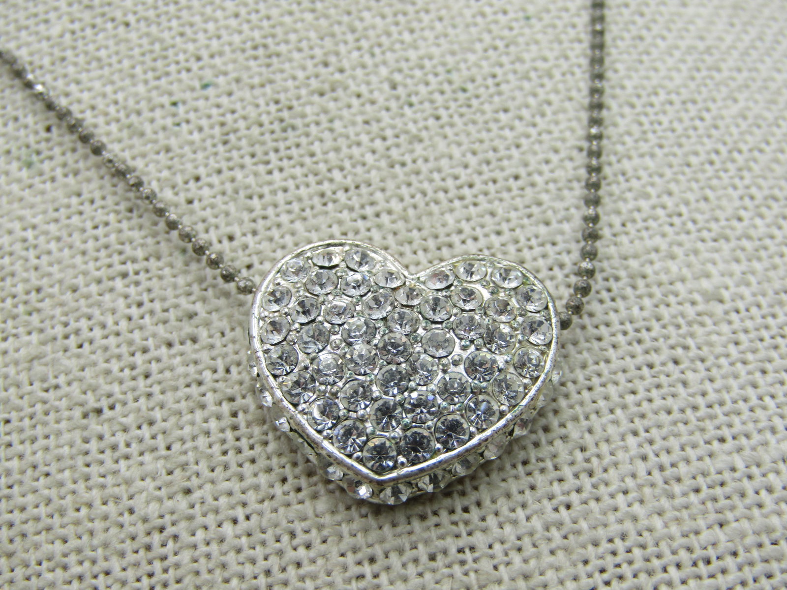 Vintage Rhinestone Pave Heart Necklace, 17" - 2