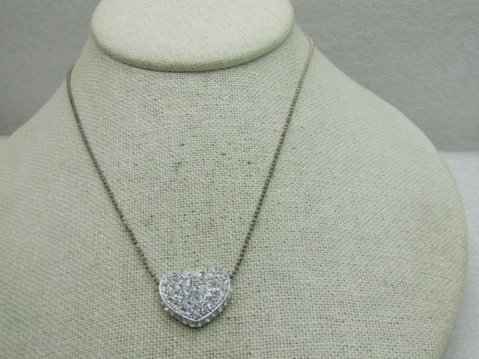 Vintage Rhinestone Pave Heart Necklace, 17" - 4