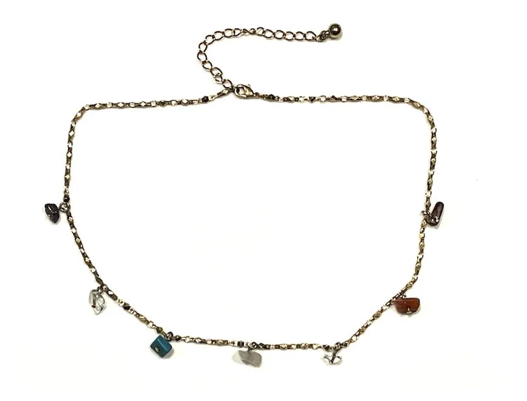 Vintage Gold Tone Dangling Stone Necklace - 2