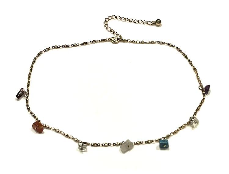 Vintage Gold Tone Dangling Stone Necklace - 3