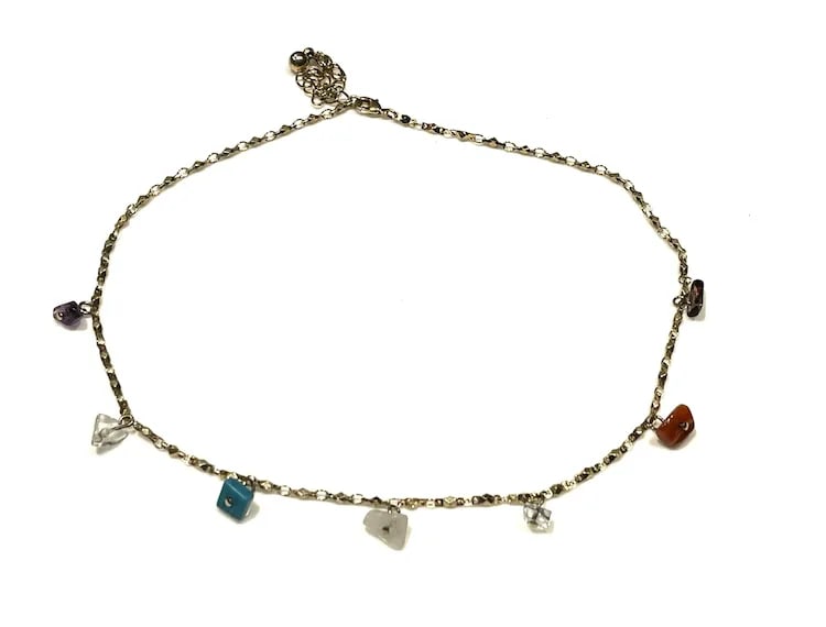 Vintage Gold Tone Dangling Stone Necklace - 5