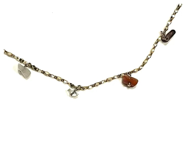Vintage Gold Tone Dangling Stone Necklace - 6