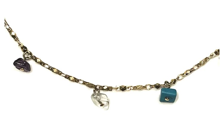 Vintage Gold Tone Dangling Stone Necklace - 7