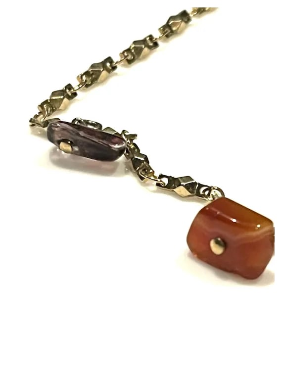 Vintage Gold Tone Dangling Stone Necklace - 8