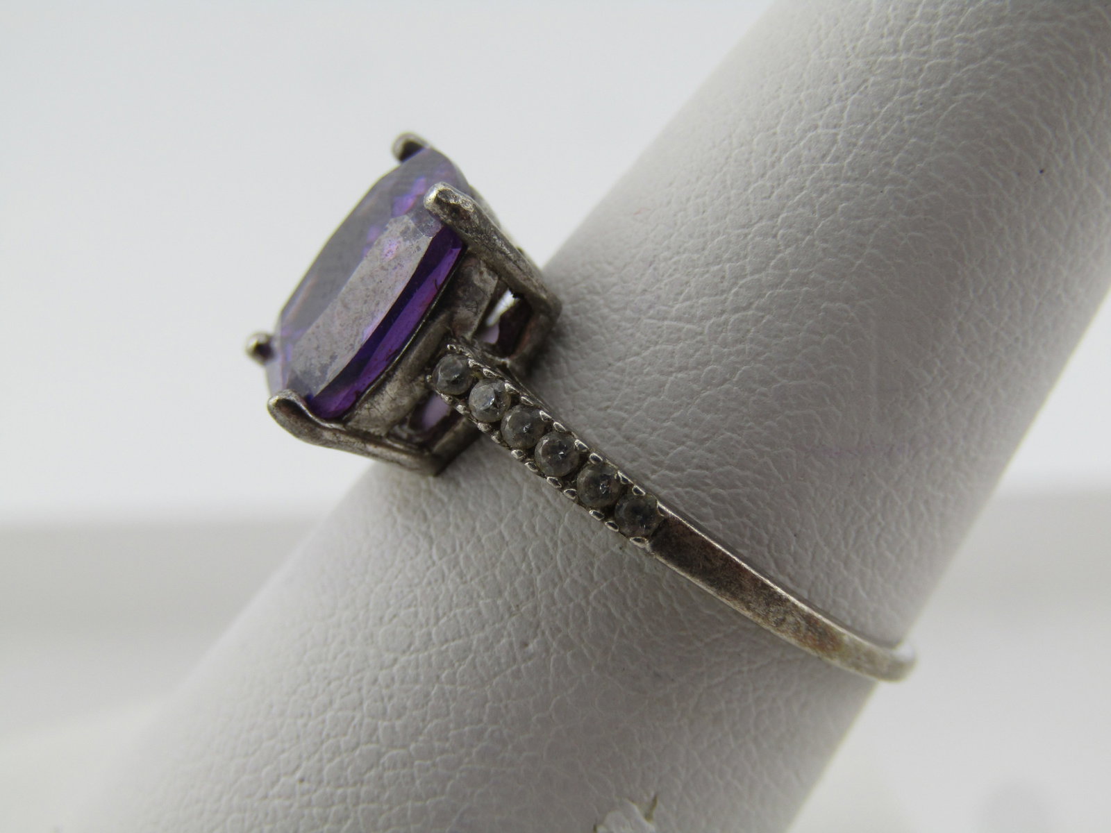 Vintage Sterling Purple and Clear Stone Ring, Sz. 8.5, 1990's, Signed - 2