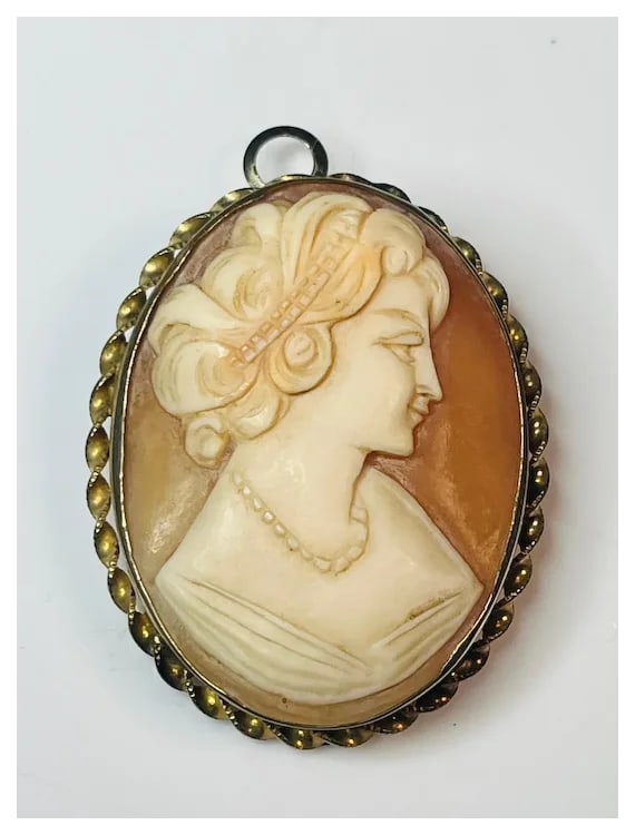 Vintage D'ABROS 12k GF Cameo Brooch/ Pin with Retractable Pendant - 2
