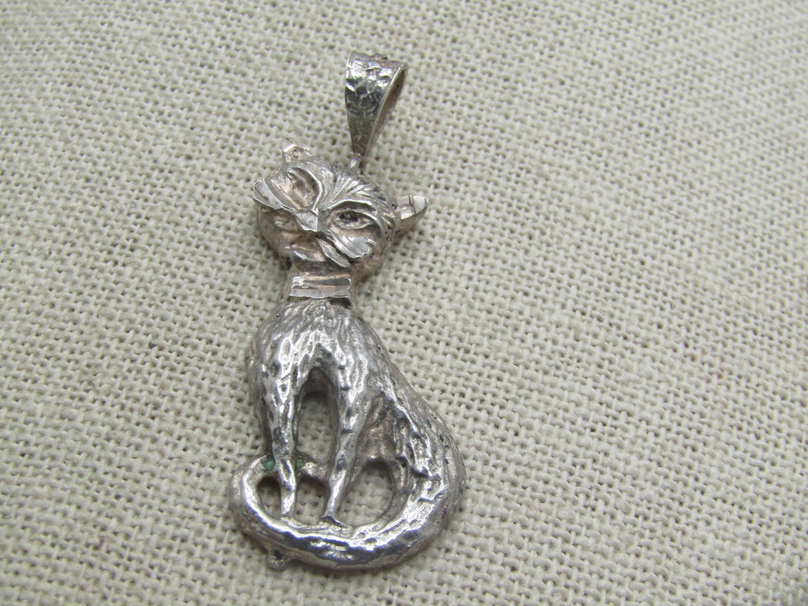 Vintage Sterling Cat Pendant, Possibly Siamese, 2" - 2