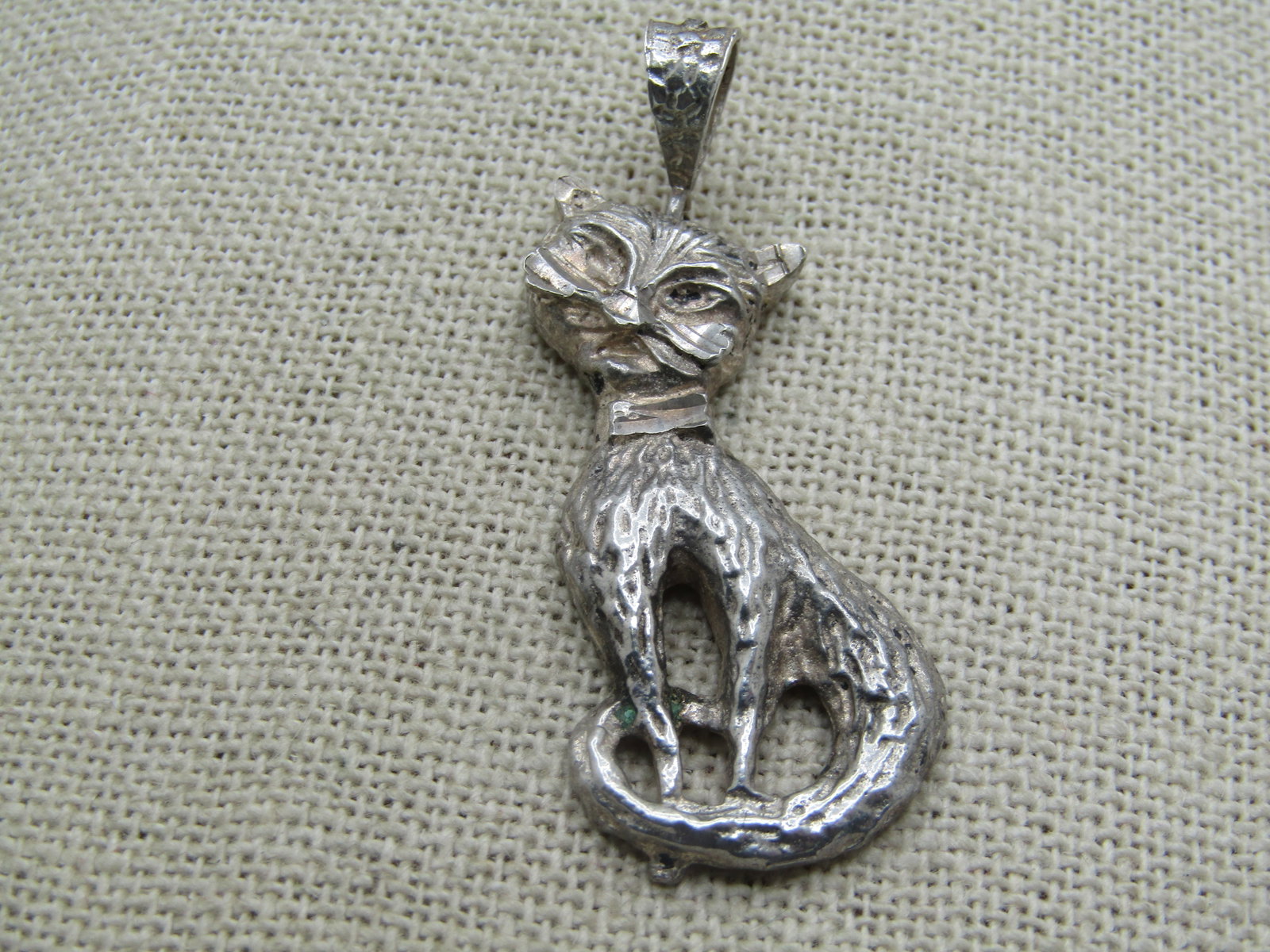 Vintage Sterling Cat Pendant, Possibly Siamese, 2" - 3