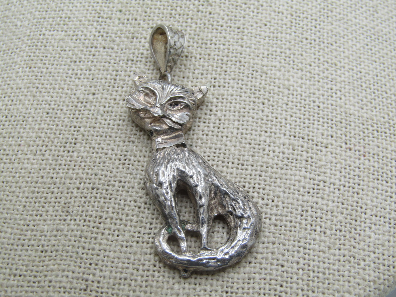 Vintage Sterling Cat Pendant, Possibly Siamese, 2" - 5