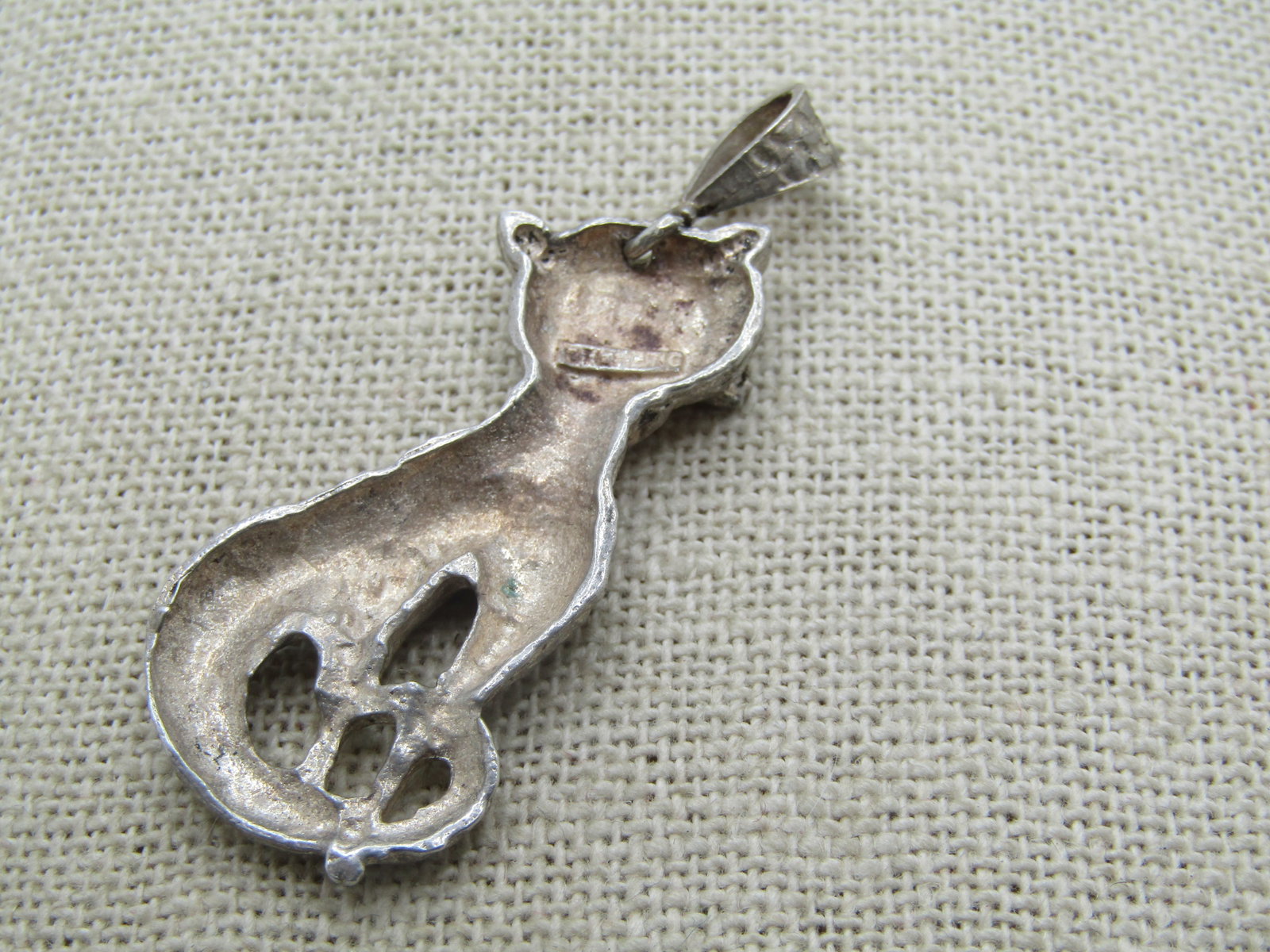 Vintage Sterling Cat Pendant, Possibly Siamese, 2" - 6