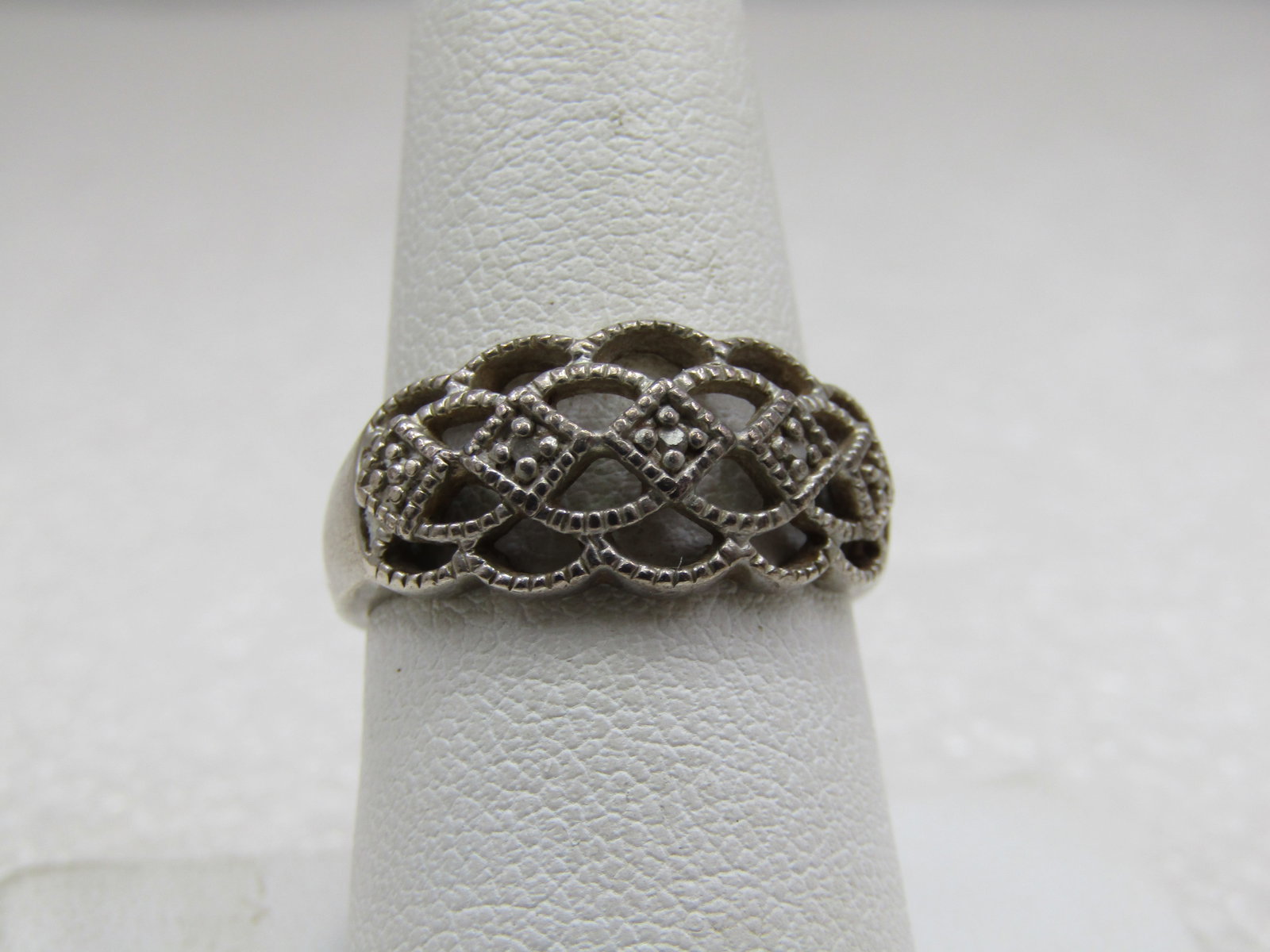 Vintage Sterling Open Band Ring, Clear Stones, Sz. 8. (1 of 4)
