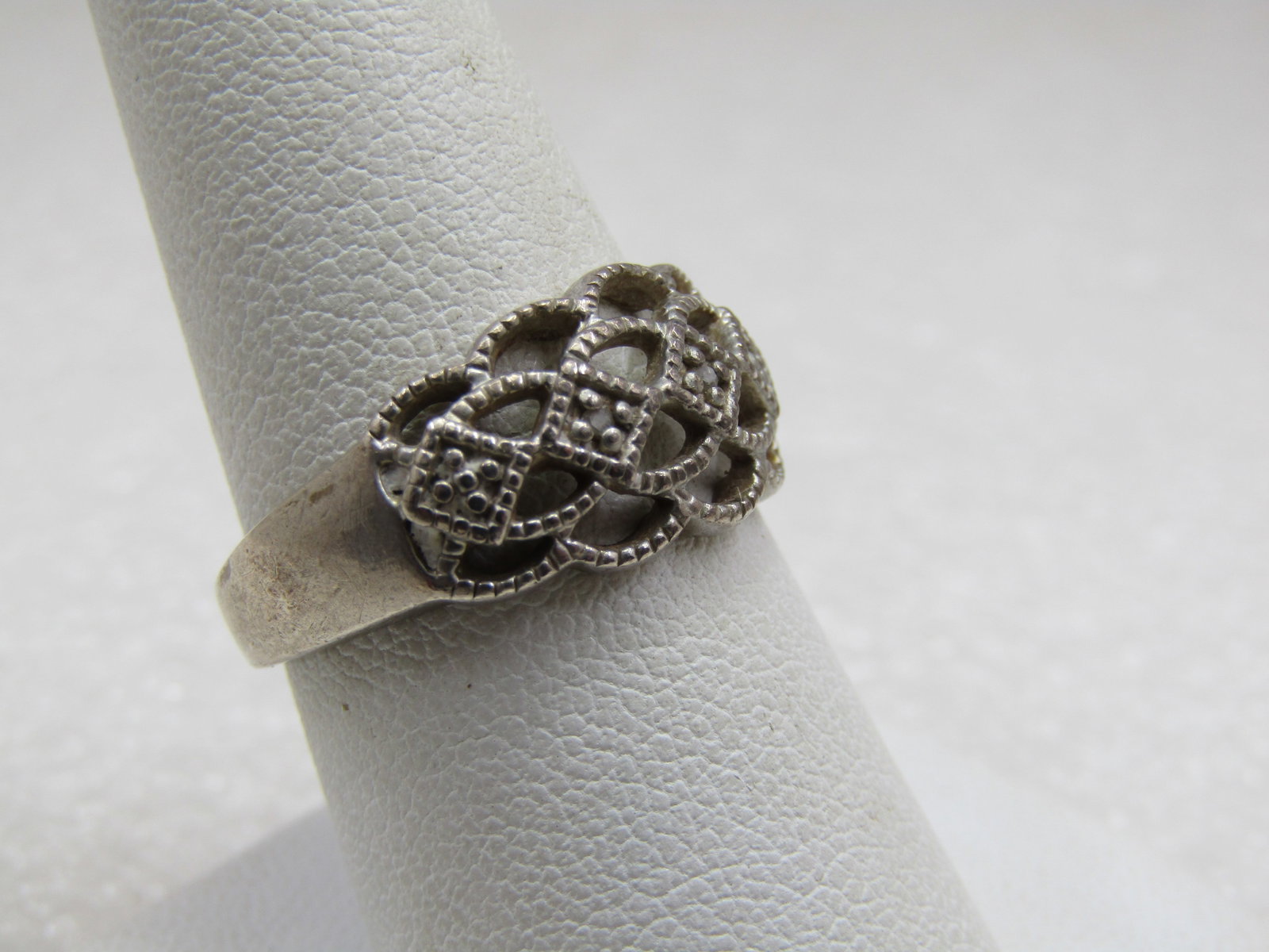 Vintage Sterling Open Band Ring, Clear Stones, Sz. 8. - 2