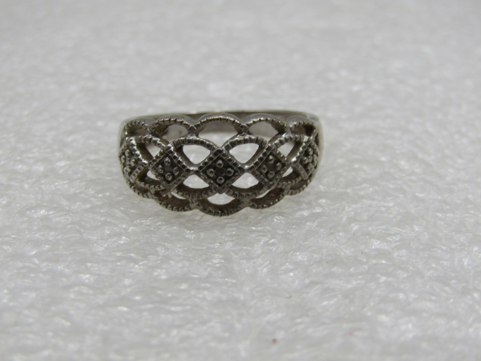 Vintage Sterling Open Band Ring, Clear Stones, Sz. 8. - 3