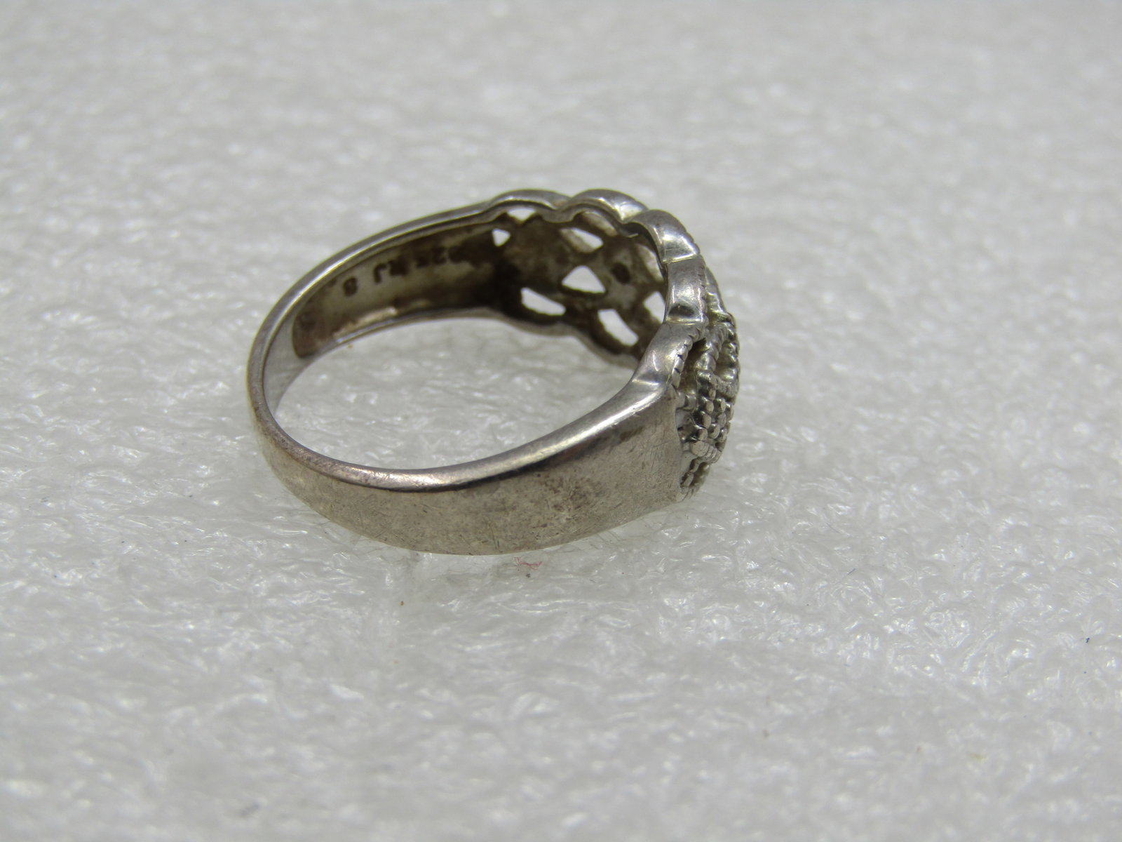 Vintage Sterling Open Band Ring, Clear Stones, Sz. 8. - 4