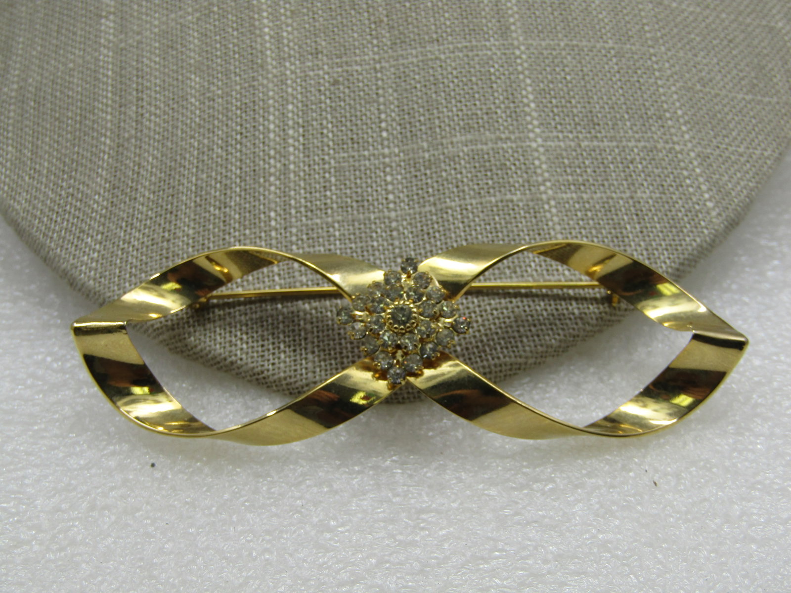 Vintage Rhinestone Accented Infinity Brooch 3.75" - 2