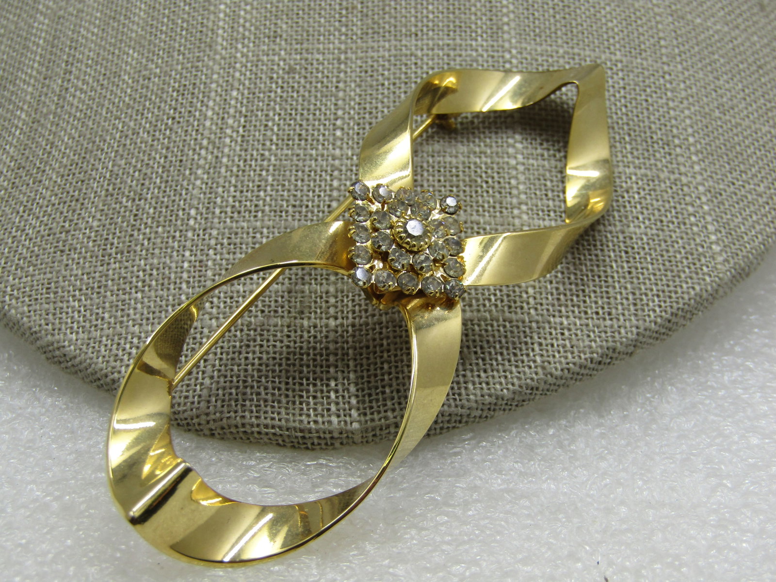 Vintage Rhinestone Accented Infinity Brooch 3.75" - 3