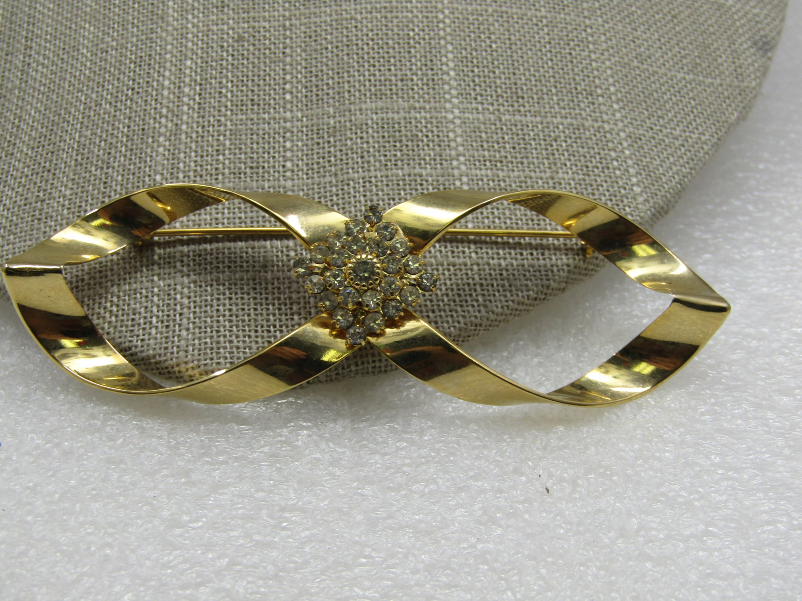 Vintage Rhinestone Accented Infinity Brooch 3.75" - 4