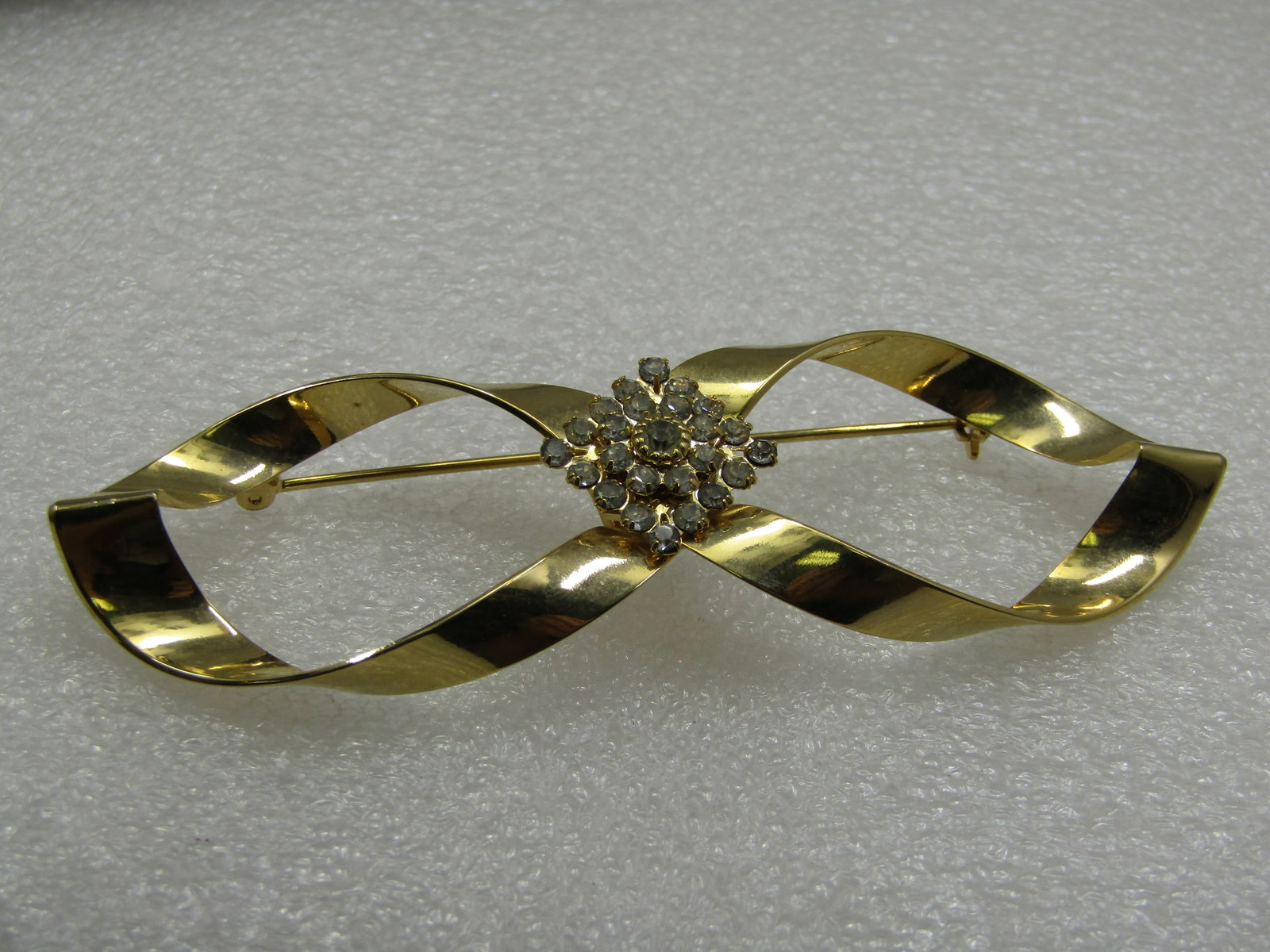 Vintage Rhinestone Accented Infinity Brooch 3.75" - 6
