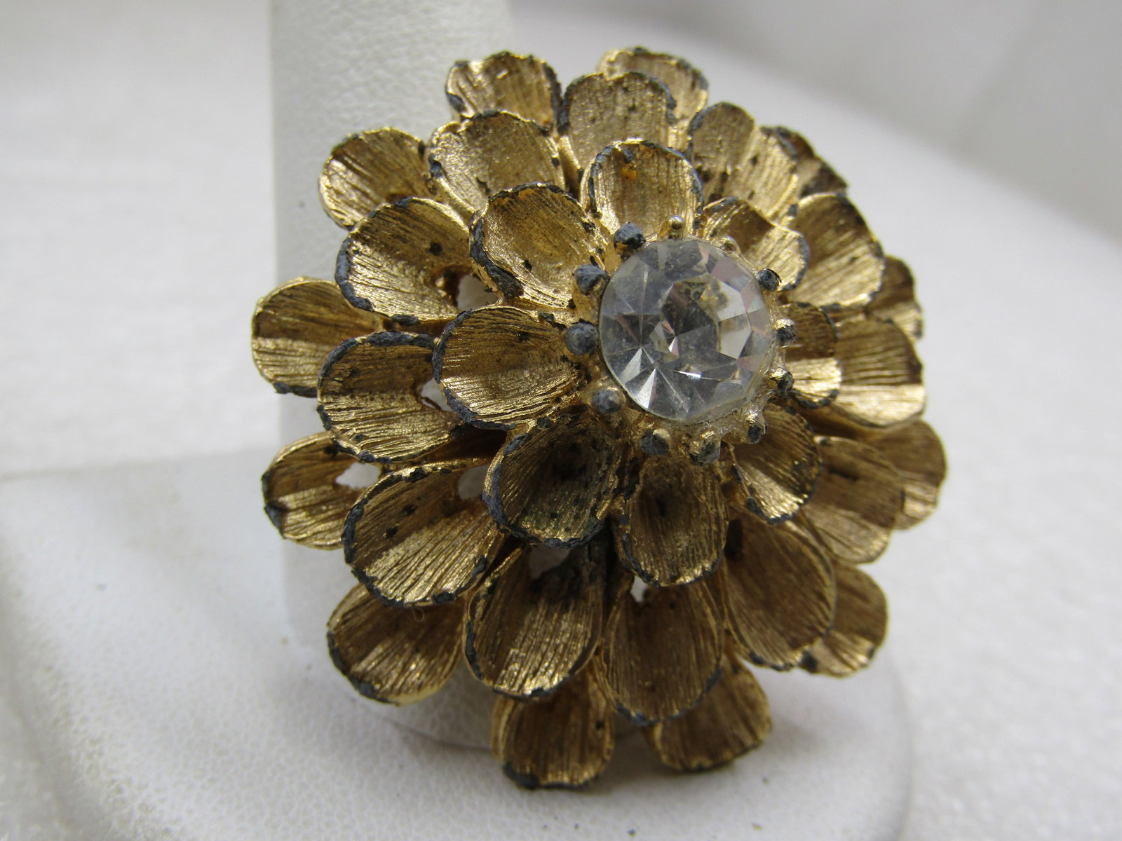 Vintage Tiered Mum Brooch, Rhinestone Top, 1.5", 1960's - 2