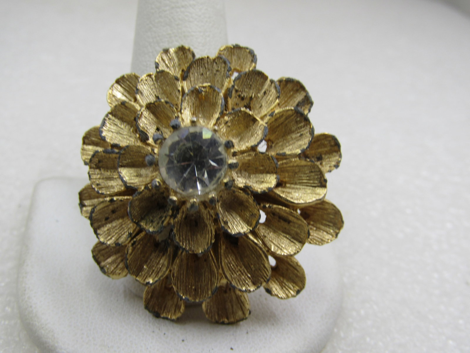 Vintage Tiered Mum Brooch, Rhinestone Top, 1.5", 1960's - 3