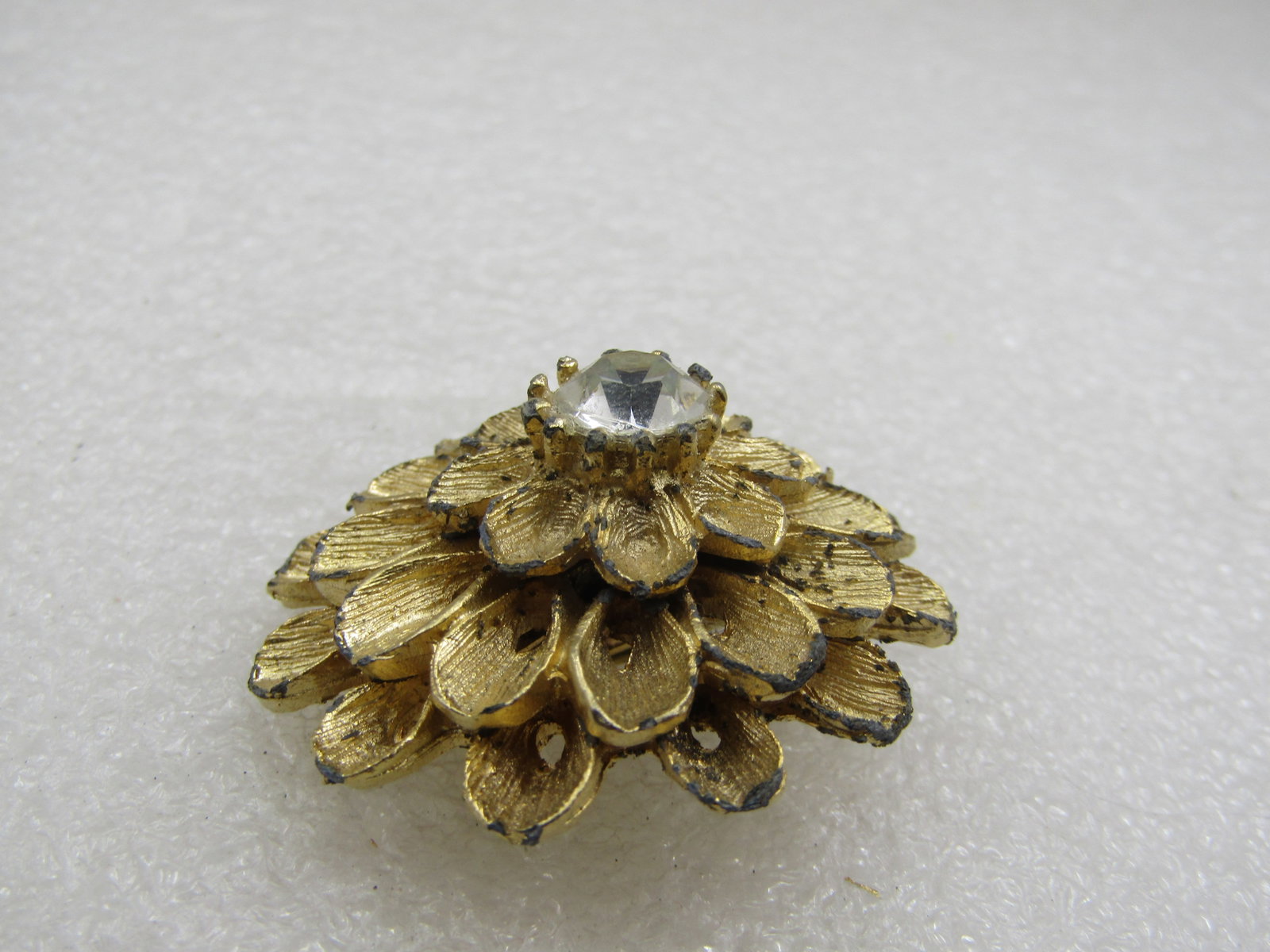 Vintage Tiered Mum Brooch, Rhinestone Top, 1.5", 1960's - 4