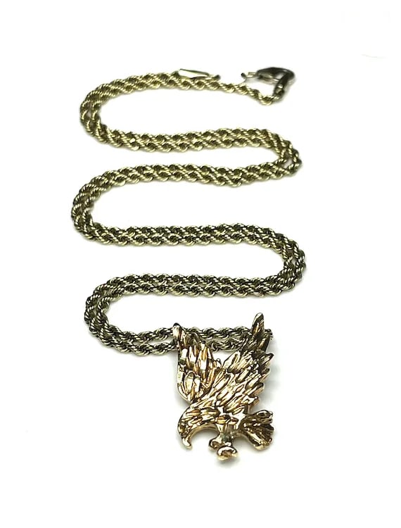 Vintage Sterling Silver 10k PGDA Turkey Rope Chain and Eagle Pendant - 2