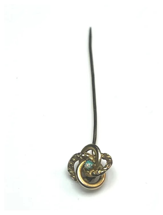 Vintage 9k Gold Fire Opal Love Knot Stickpin - 3