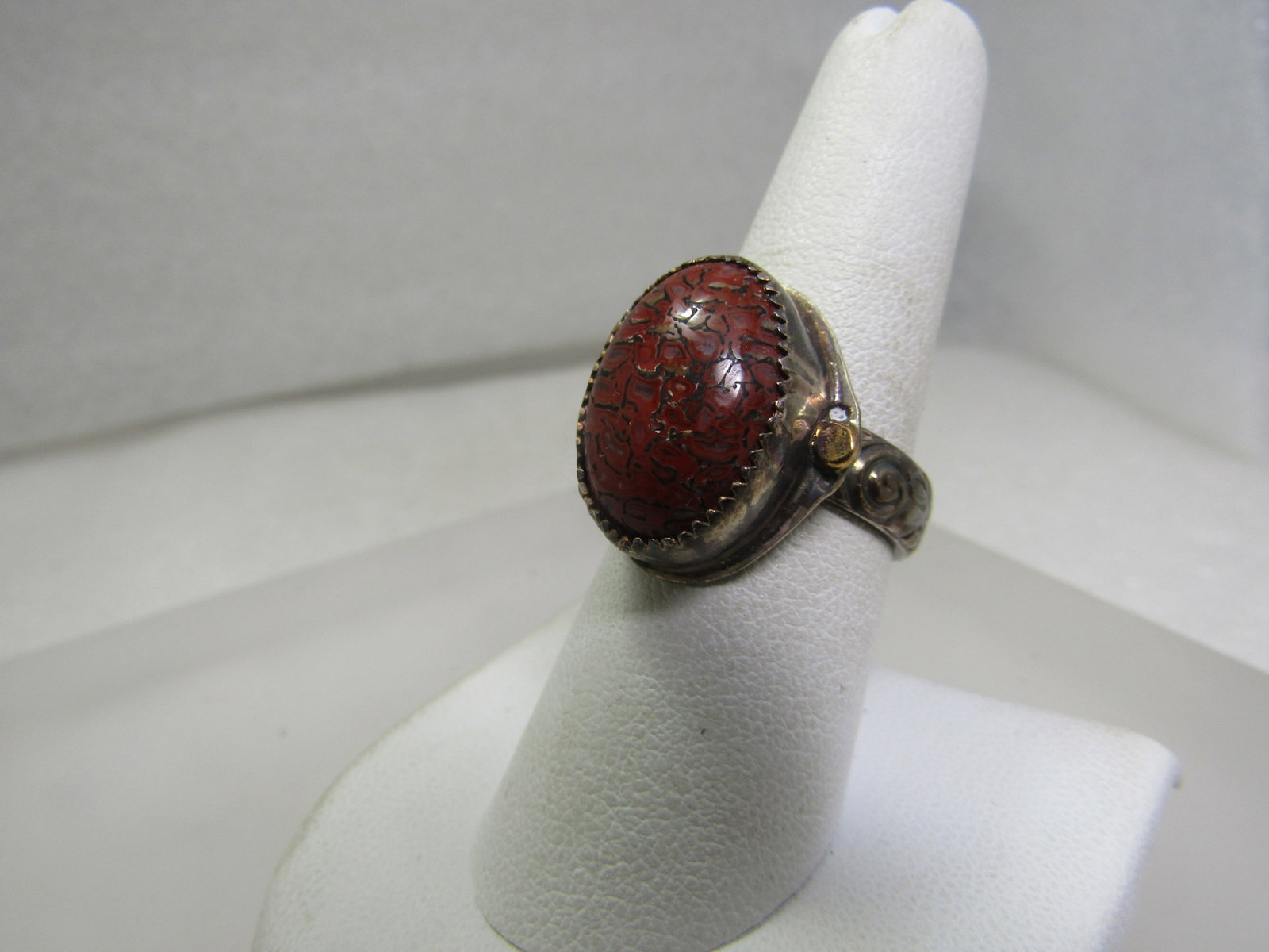 Vintage Sterling Red Jasper Ring, Boho/Southwestern, Sz. 8.25, Signed MGM - 3