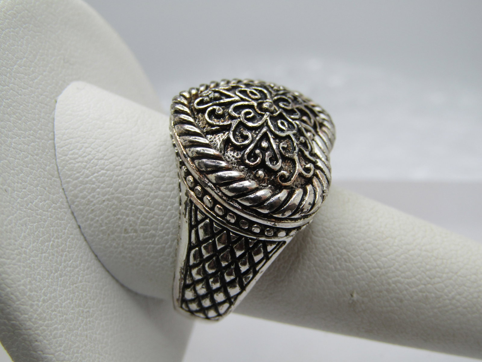 Sterling Statement Heart Ring, Sz. 10.5, Scrolled, 1990's - 2