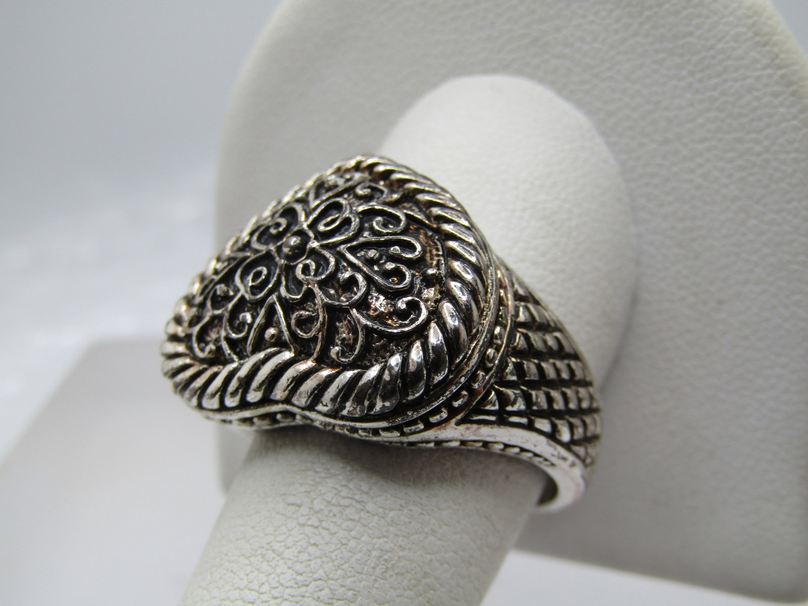 Sterling Statement Heart Ring, Sz. 10.5, Scrolled, 1990's - 3