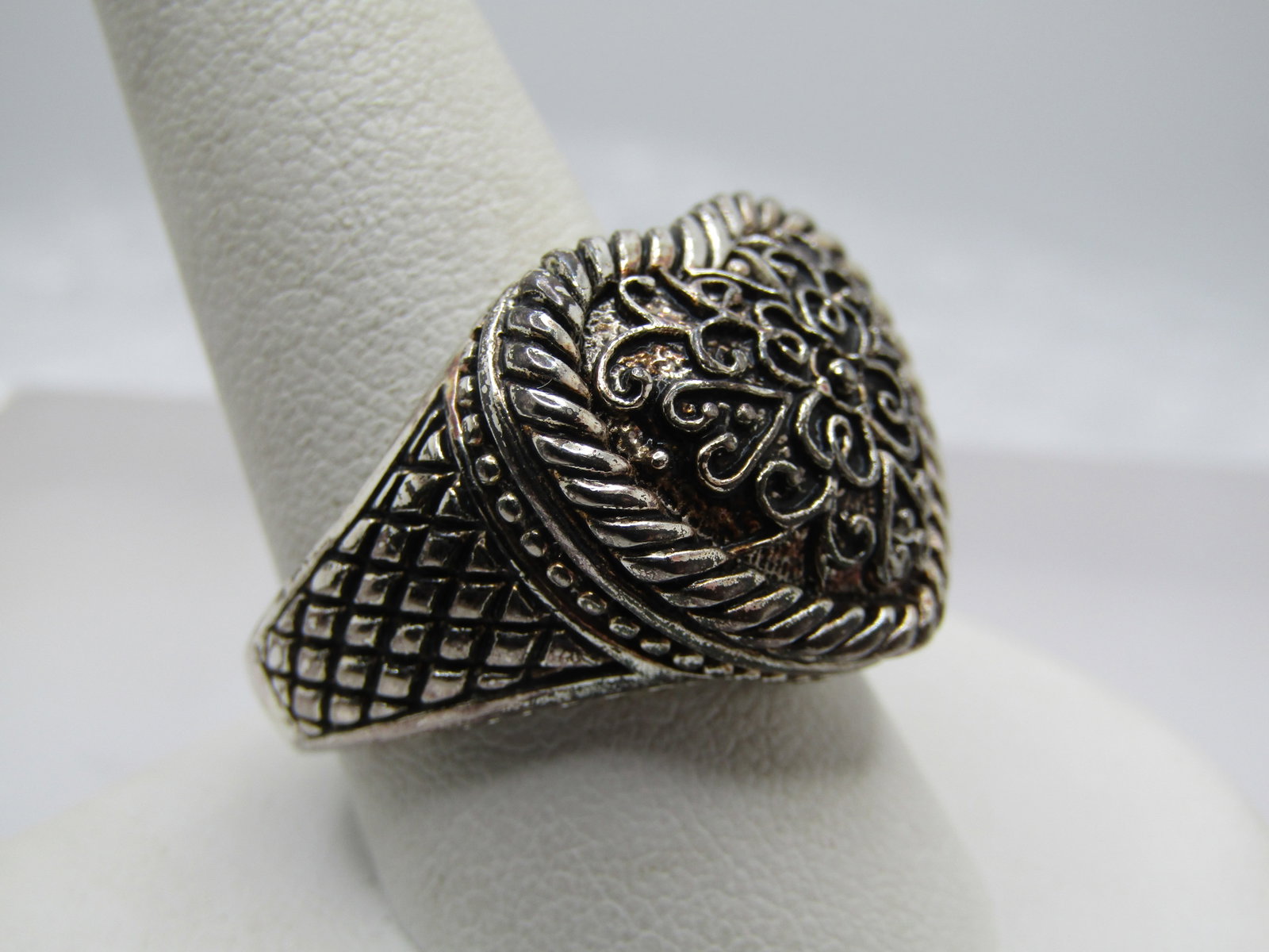 Sterling Statement Heart Ring, Sz. 10.5, Scrolled, 1990's - 4