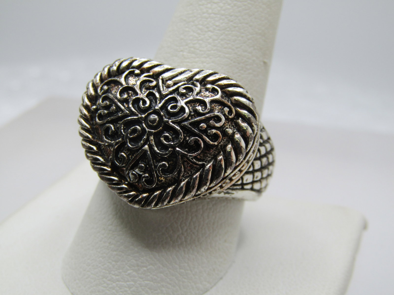 Sterling Statement Heart Ring, Sz. 10.5, Scrolled, 1990's - 5