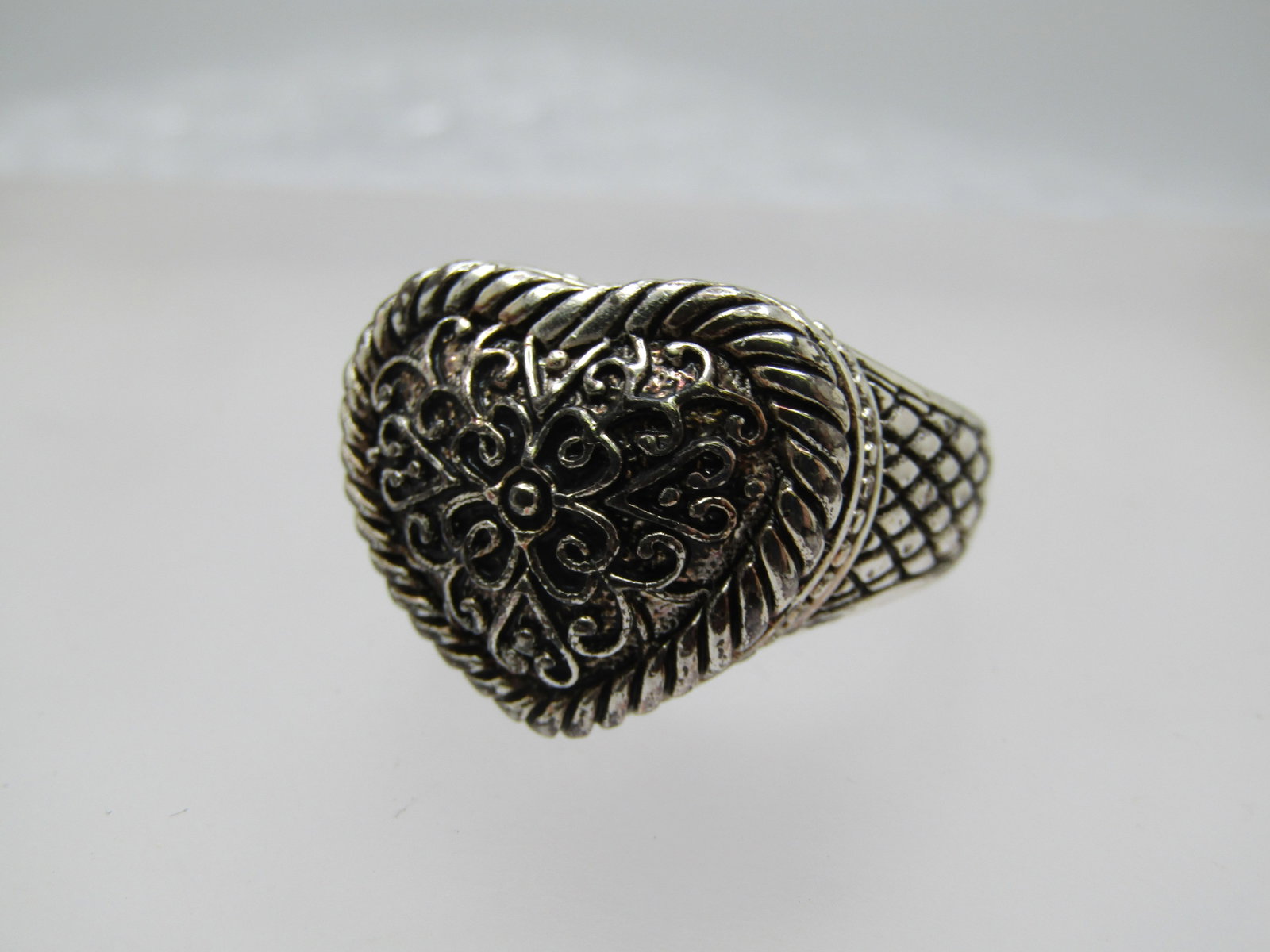 Sterling Statement Heart Ring, Sz. 10.5, Scrolled, 1990's - 6