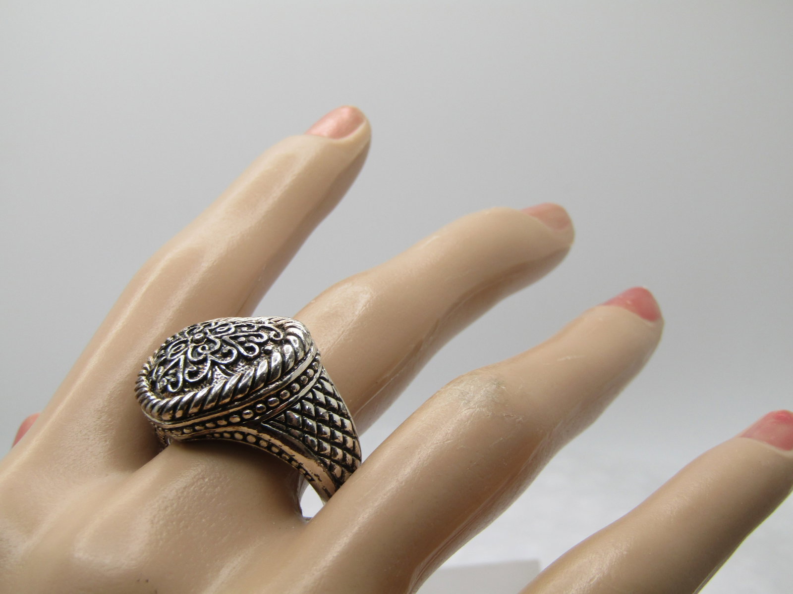 Sterling Statement Heart Ring, Sz. 10.5, Scrolled, 1990's - 8